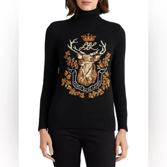 Lauren Ralph Lauren Instarsia - Knit Cotton Turtleneck Sweater. Size Small. - Picture 1 of 8
